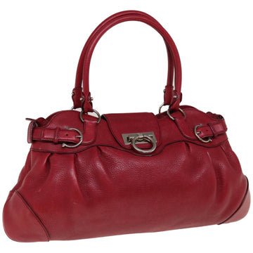 SALVATORE FERRAGAMO Gancini Hand Bag Leather Red Auth 66232