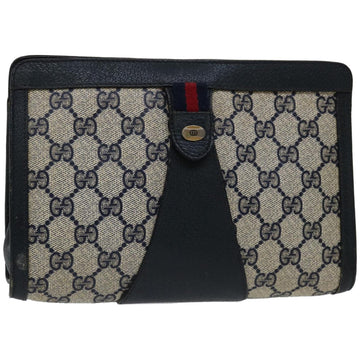 GUCCI GG Supreme Sherry Line Clutch Bag PVC Navy Red 89 01 032 Auth 66429