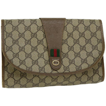 GUCCI GG Canvas Web Sherry Line Clutch Bag PVC Beige Red Green Auth 66716