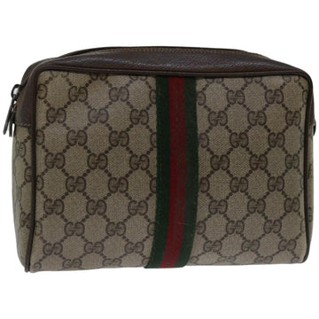 GUCCI GG Supreme Web Sherry Line Clutch Bag Beige Red Green 89 01 012 Auth 66851