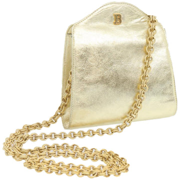 BALLY Chain Shoulder Bag Leather Gold Auth 66874