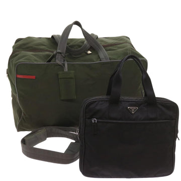 PRADA Shoulder Bag Nylon 2Set Black Khaki Auth 67079