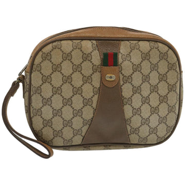 GUCCI GG Supreme Web Sherry Line Clutch Bag Beige Red Green 89 01 034 Auth 67426