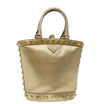 PRADA Hand Bag Safiano leather 2way Gold Auth 67465A