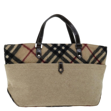 BURBERRY Blue Label Tote Bag Wool Beige Auth 67670