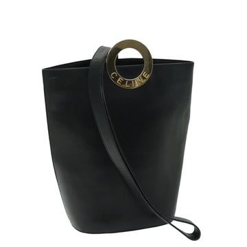 CELINE Shoulder Bag Leather Black Auth 67807