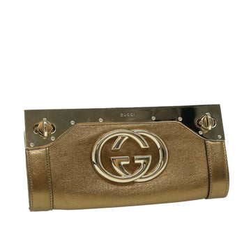 GUCCI Interlocking Clutch Bag Leather Gold Auth 67882A