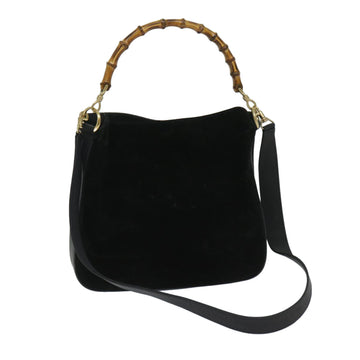 GUCCI Bamboo Hand Bag Suede 2way Black 001 1014 1638 Auth 68060
