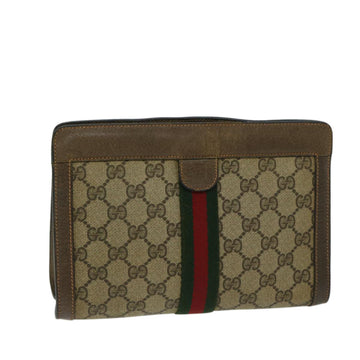 GUCCI GG Canvas Web Sherry Line Clutch Bag PVC Beige Green Red Auth 68200