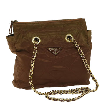 PRADA Quilted Chain Shoulder Bag Nylon Brown Auth 68274