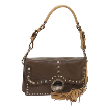 PRADA Shoulder Bag Leather Brown Auth 68666