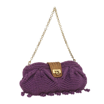 SALVATORE FERRAGAMO Gancini Chain Shoulder Bag Cotton Purple Auth 68677A