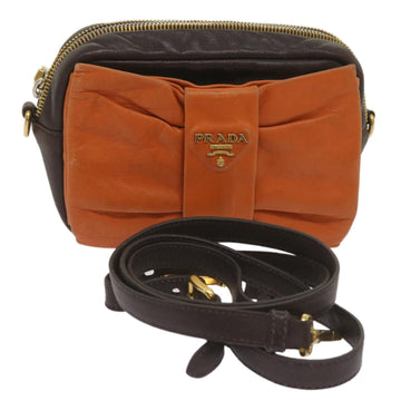 PRADA Ribbon Shoulder Bag Leather Orange Brown Auth 69111
