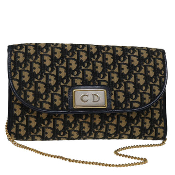 CHRISTIAN DIOR Trotter Canvas Chain Shoulder Bag Navy Auth 69501