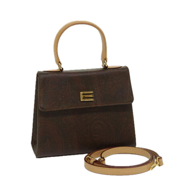ETRO Hand Bag PVC Leather 2way Brown Auth 69510