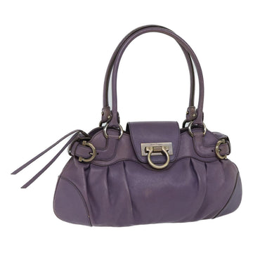 SALVATORE FERRAGAMO Gancini Hand Bag Leather Purple Auth 70676