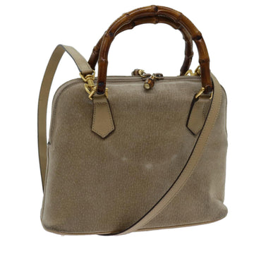 GUCCI Bamboo Hand Bag Suede 2way Beige Auth 70950