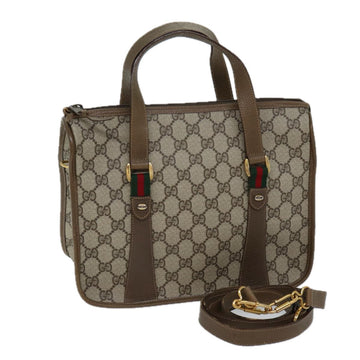 GUCCI GG Canvas Web Sherry Line Hand Bag PVC 2way Beige Green Red Auth 71167
