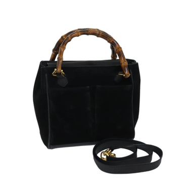 GUCCI Bamboo Hand Bag Suede 2way Black 000 122 0316 Auth 71504
