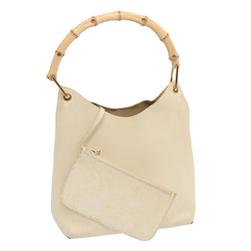 GUCCI Bamboo Shoulder Bag Leather White 001 1553 1880 Auth 71519