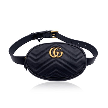 GUCCI Black Quilted Leather Marmont Gg Belt Waist Bag Size 65/26