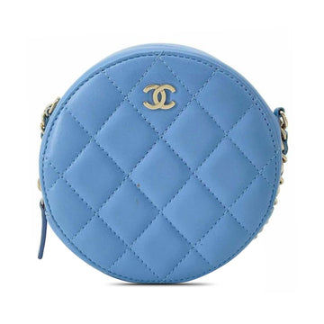 CHANEL Quilted Lambskin Round Clutch with Chain Crossbody Bag
