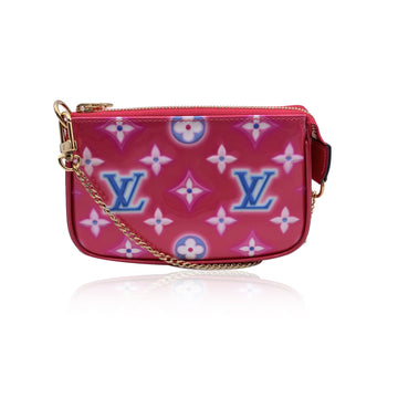 LOUIS VUITTON Pink Neon Monogram Vernis Mini Pochette Accessories Bag