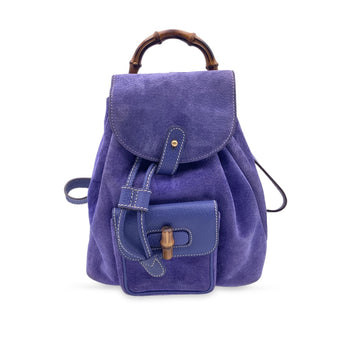GUCCI Vintage Perwinkle Suede Bamboo Small Backpack Shoulder Bag