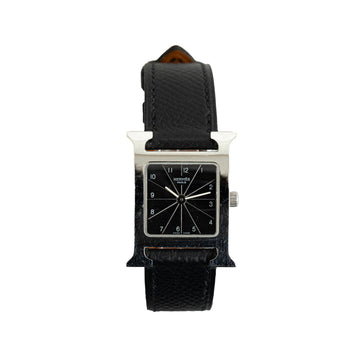 Hermes Quartz Stainless Steel and Leather Heure H Watch