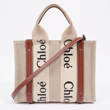 Chloe Woody Tote Beige / Brown Cotton Small