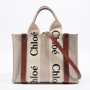 Chloe Woody Tote Beige / Brown Cotton Small