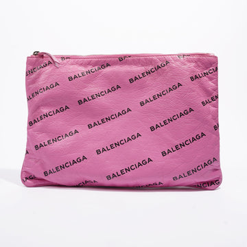Balenciaga Logo Print Pouch Pink / Black Leather