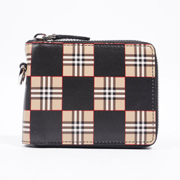 Burberry Zip Round Chequer Wallet Black And Burberry Check Leather