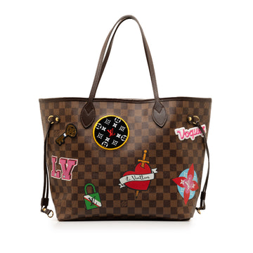 LOUIS VUITTON Damier Ebene Neverfull Patches MM Tote Bag