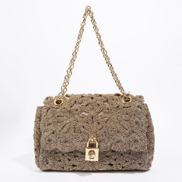 Dolce and Gabbana Lurex Fabric Padlock Shoulder Bag Gold Fabric