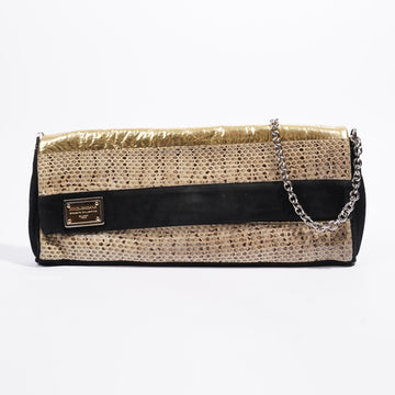 Dolce and Gabbana Clutch Bag With Chain Black / Gold Python