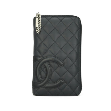 Chanel Quilted Cambon Large Long Zipped Wallet Black Calfskin Silver Hardware 2011