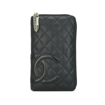 Chanel Quilted Cambon Large Long Zipped Wallet Black Calfskin Silver Hardware 2013