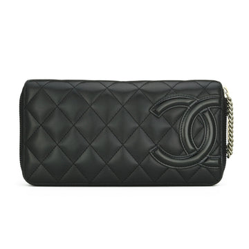 Chanel Quilted Cambon Long Zipped Wallet Black Calfskin Silver Hardware 2012