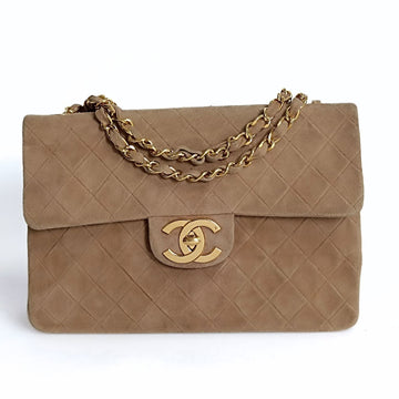 CHANEL Chanel Chanel Big Matelasse Classic single flap bag in beige suede