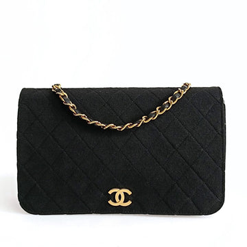CHANEL Chanel Chanel Matelasse single flap shoulder bag in black cotton