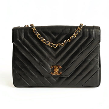CHANEL Chanel Chanel vintage V-point black leather shoulder bag