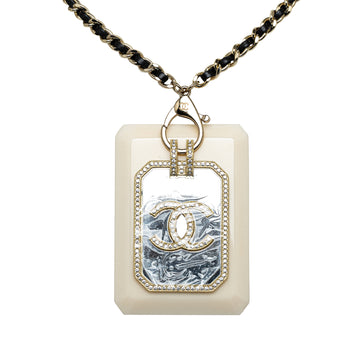 CHANEL Crystal Embellished Resin Card Case Pendant Necklace Costume Necklace