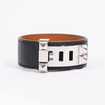 Hermes Collier De Chien Bracelet Black / Silver Calfskin Leather T3