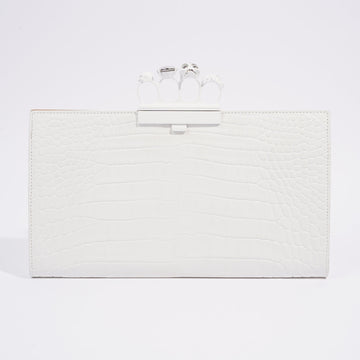 Alexander McQueen Croc Embossed Leather Knuckle Clutch White Leather