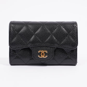 Chanel Womens Card Holder Caviar Black Leather