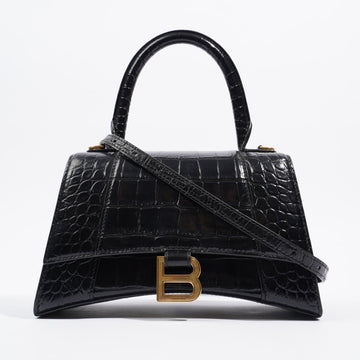 Balenciaga Womens Hourglass Bag Black Leather Small