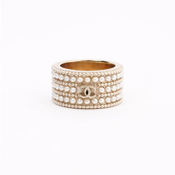 Chanel Micro Pearls Row Ring Champagne Gold Finish