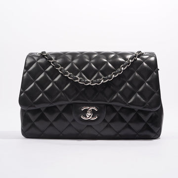 Chanel Double Flap Bag Black Lambskin Leather Large