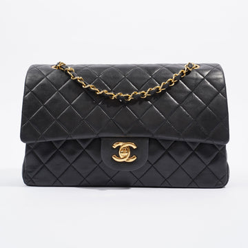 Chanel Womens Vintage Double Flap Lambskin Black Leather Medium